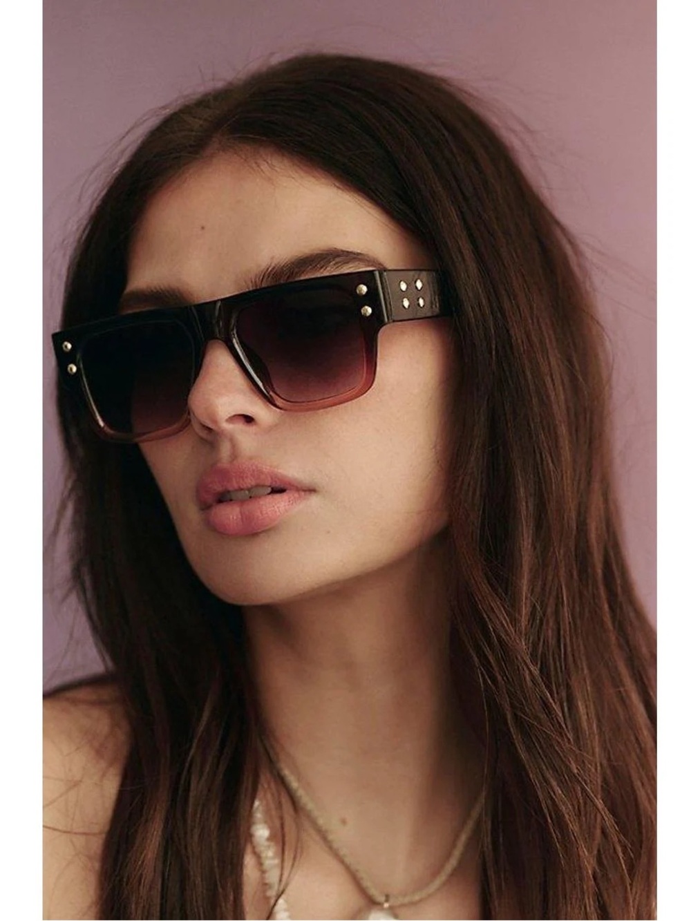 Free People Brisbane Studded Rectangle Sunglasses Tort Ombre UV Protection